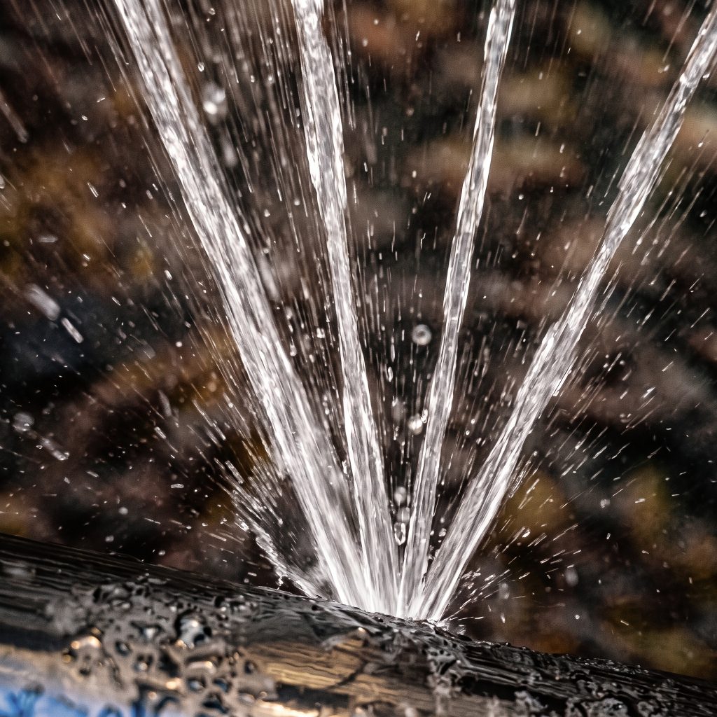 Water spraying from a burst pipe