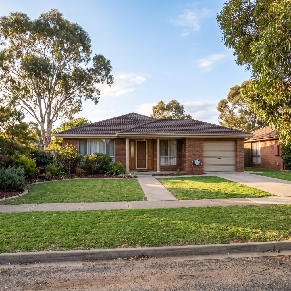Brick family home with front lawn and driveway